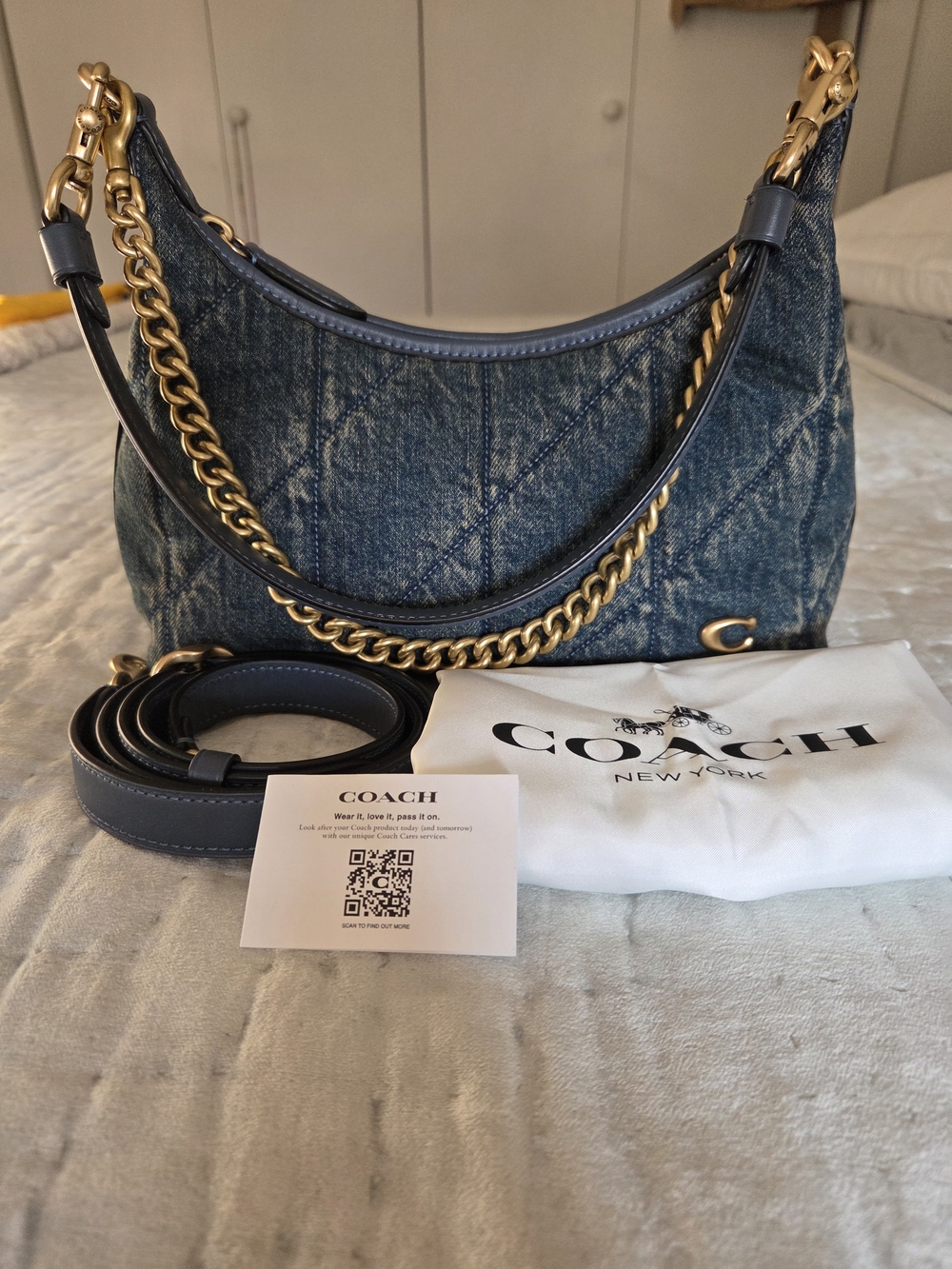 Juliet Shoulder Bag 25In Regenerative Cotton Denim With Quilting